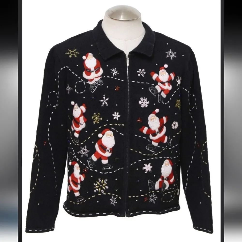 Designers Originals Christmas Zip-Up Cardigan Sz Med